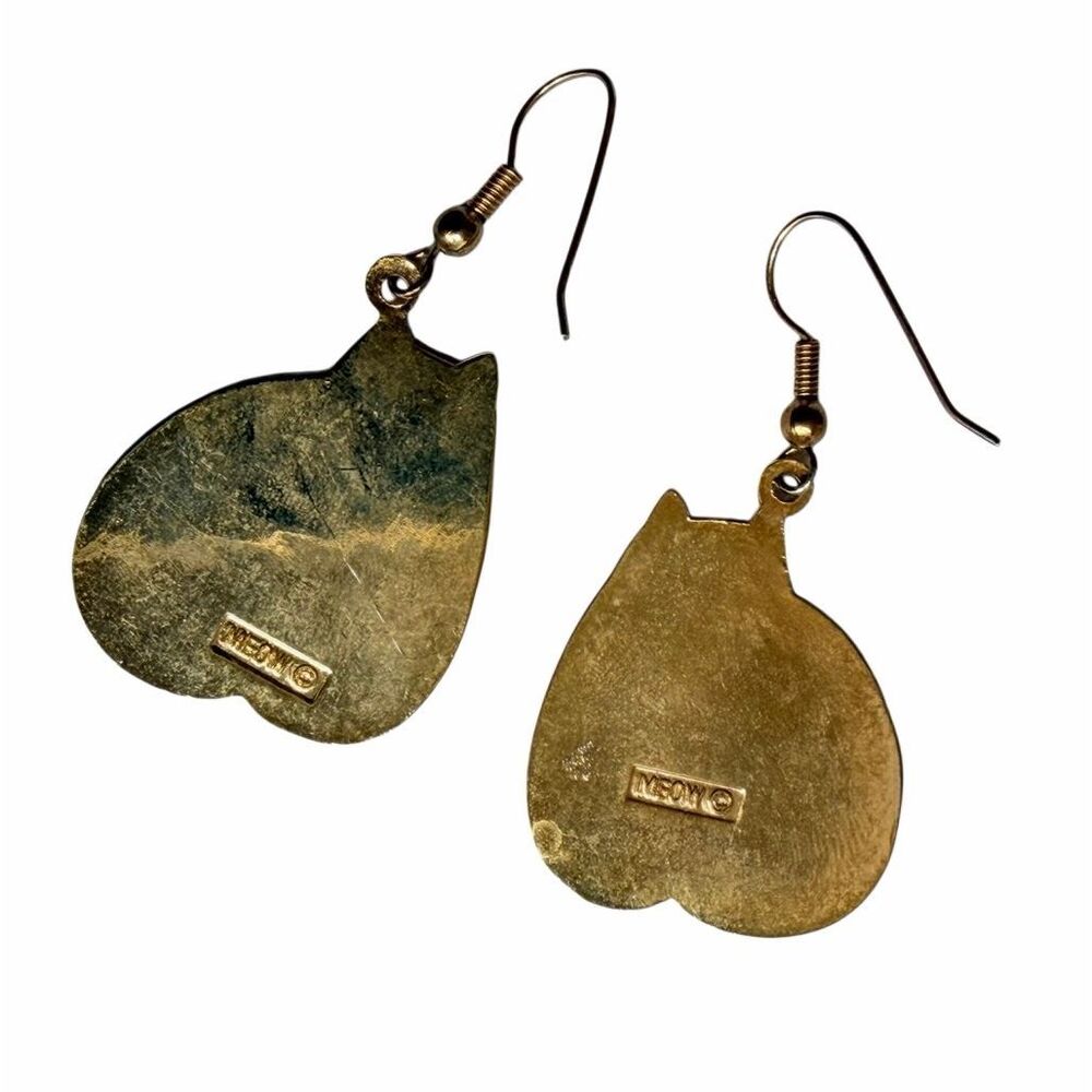 MEOW Gold Tone Cat Dangle Earrings - Picture 5 of 5